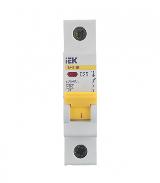 Автоматический выключатель IEK ВА 47-29 (MVA20-1-025-C) 1P 25А тип C 4,5 кА 220 В на DIN-рейку